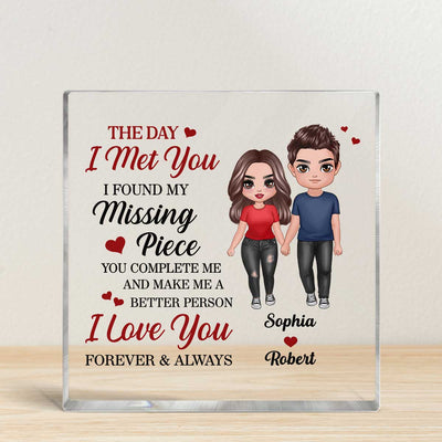Doll Couple Standing Found My Missing Piece Gift For Him For Her Personalized Square Acrylic Block Plaque