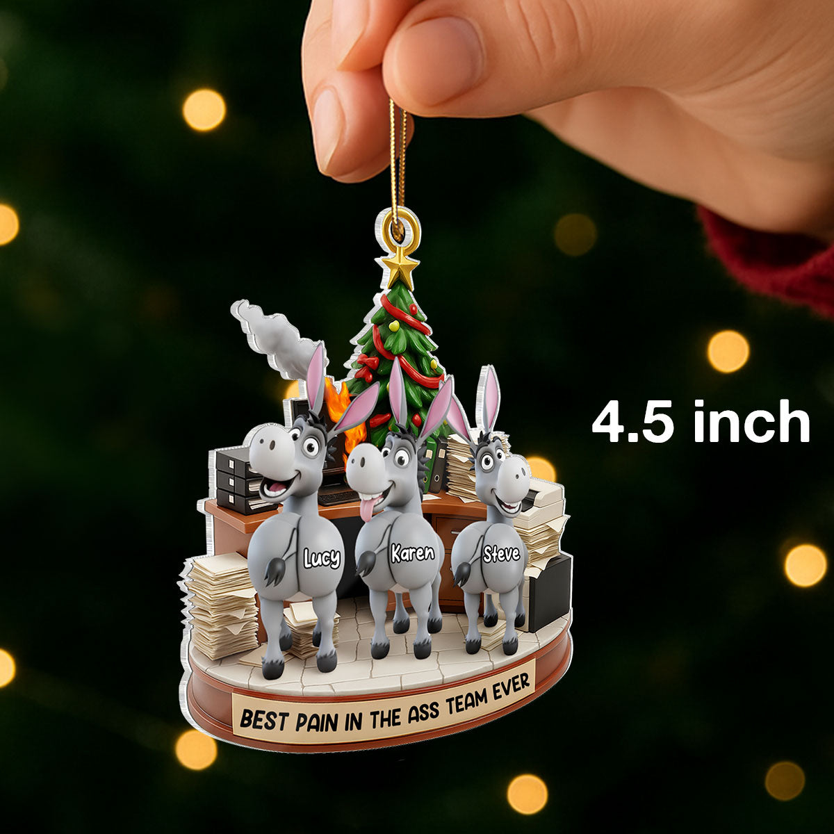 Best Pain in the Ass Team Ever, Donkey Coworker Office Decoration - Personalized Acrylic Ornament - Custom Employee Gift Exchange, White Elephant Gift