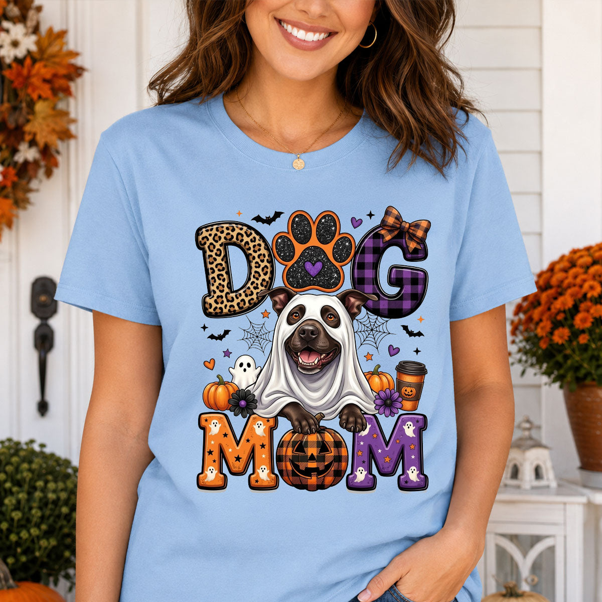 Halloween Dog Mom - Personalized Shirt - Custom Dog Photo, Fall Pumpkin Halloween Trendy Tee for Dog Moms