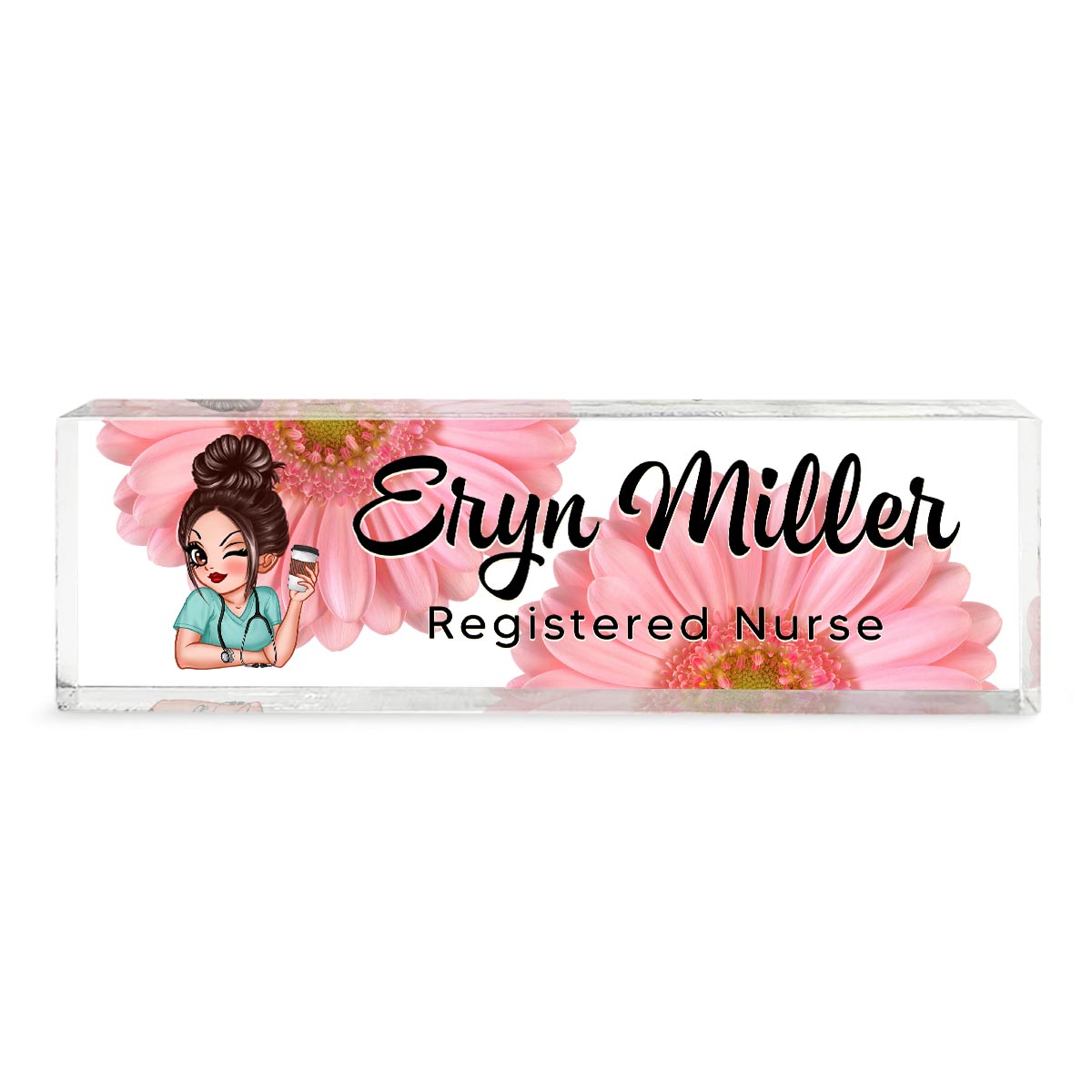 Nurse Doctor Floral Personalized Acrylic Desk Name Plate