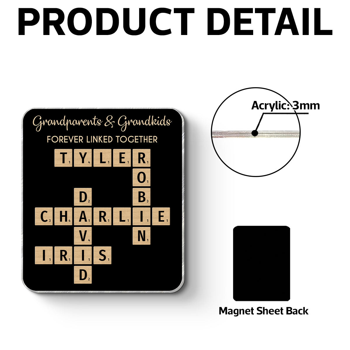 Grandparents & Grandkids Forever Linked Together Crossword Puzzle Personalized Acrylic Fridge Magnet, Gift For Large Family, Parent, Grandparents, Siblings, Brothers, Sisters