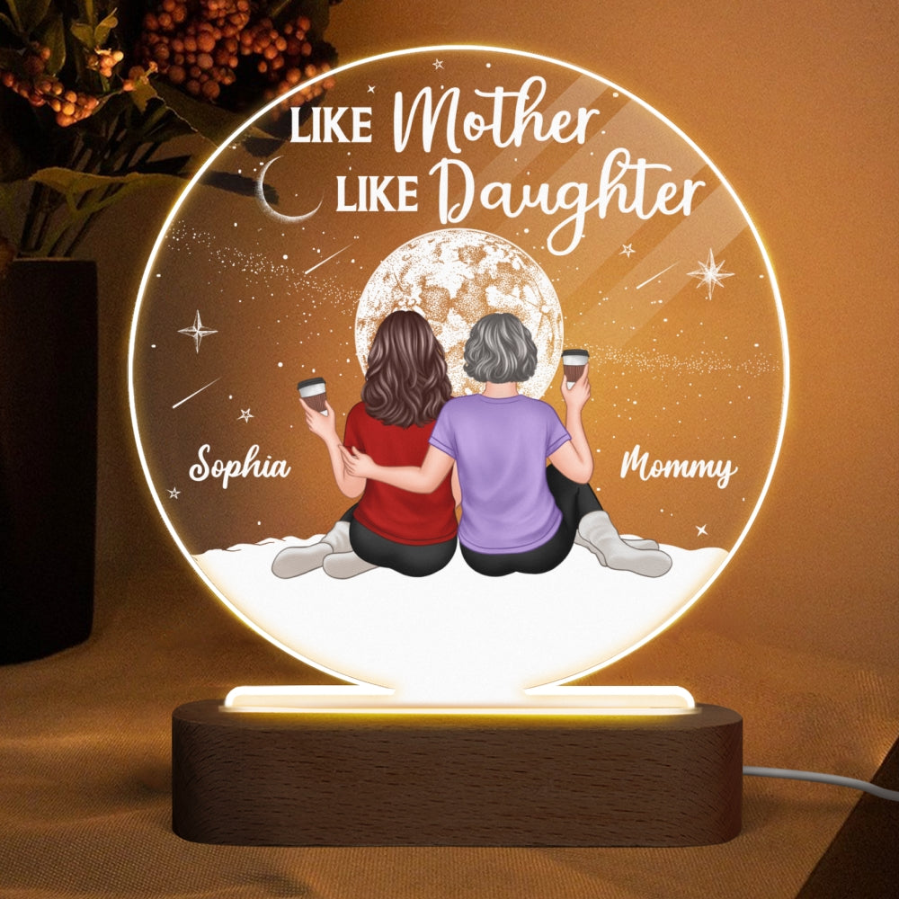 Embracing Mother Daughters Moon Personalized Circle Plaque LED Night Light