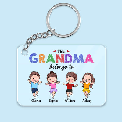 This Grandma Belongs To Happy Vector Kids Personalized Acrylic Keychain