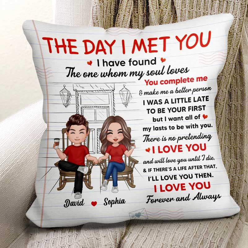 The Day I Met You Couple Front Porch Personalized Pillow (Insert Included)