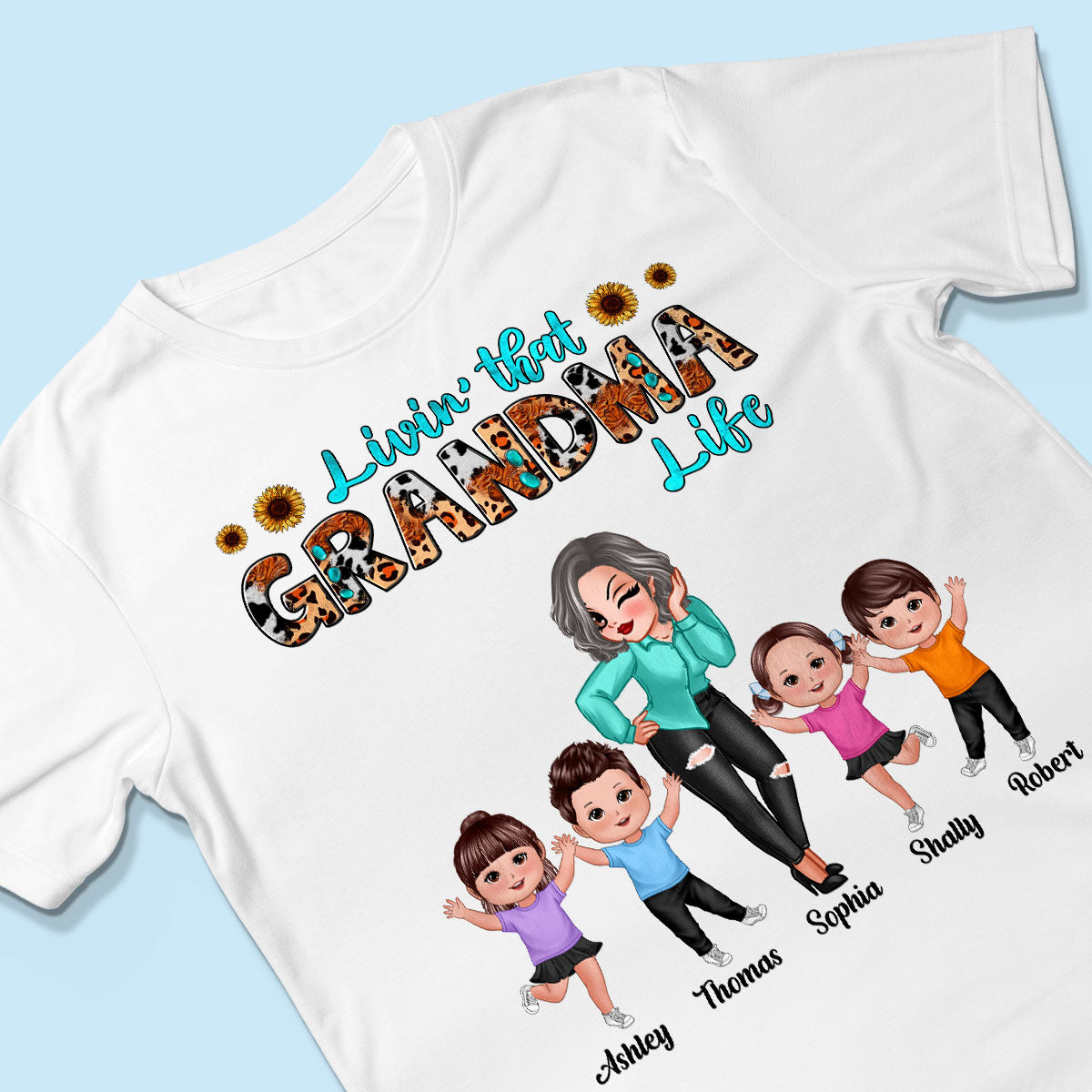Teal And Leopard Livin‘ That Grandma Mom Life Personalized Shirt