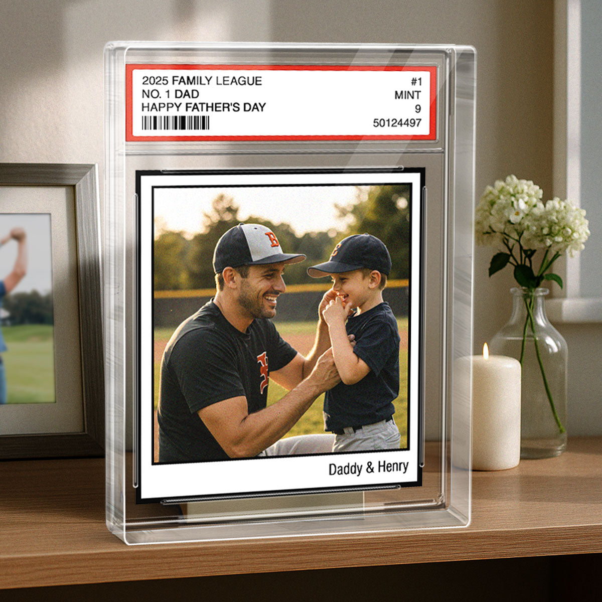 Custom Photo No. 1 Dad Trading Card Vintage Style Personalized Acrylic Block Plaque