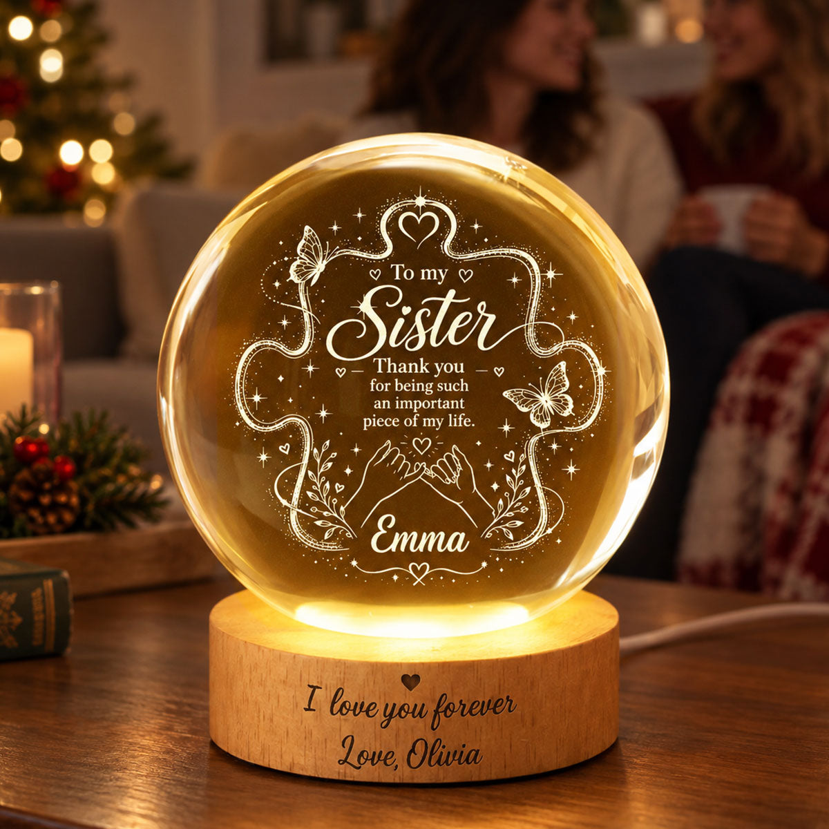Sister Thank You for Beng an Important Piece - Personalized Crystal Ball LED Night Light - Christmas Gift for Sisters, Siblings
