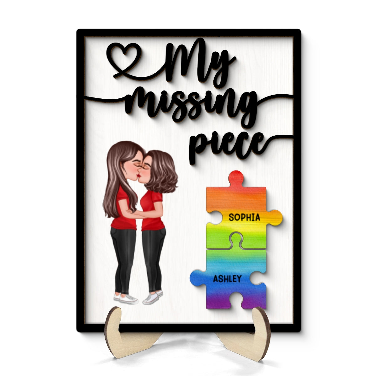 My Missing Piece Couple Kissing Puzzle Pieces LGBTQ+ Couple Pride Month Personalized 2-Layer Wooden Plaque