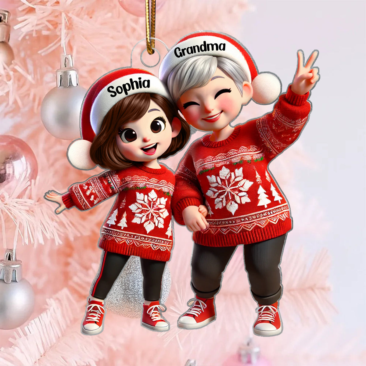 Happy Grandma Grandkids 3D Effect Personalized Acrylic Ornament, Christmas gift for Grandma, Granddaughter, Grandson