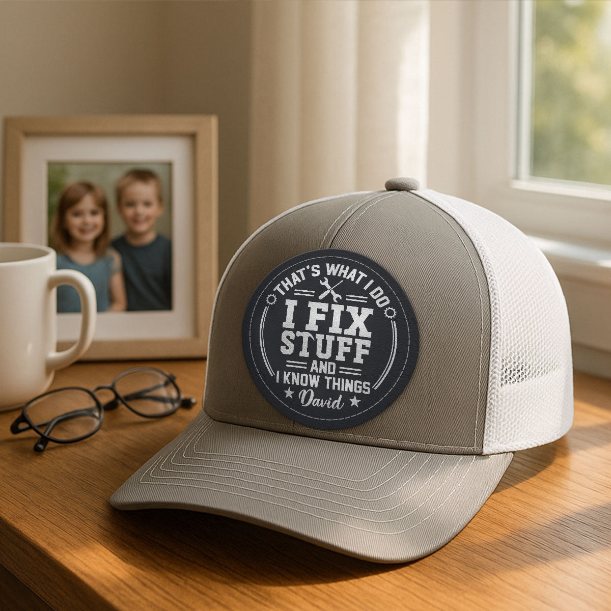 I Fix Stuff And Know Things Gift For Men Personalized Leather Patch Hat
