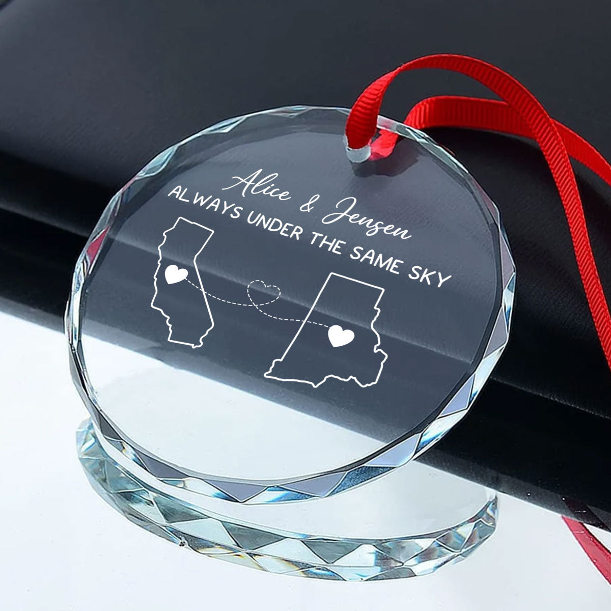 Custom Two Map Personalized Glass Ornament, Always Under The Same Sky, Long Distance Relationship, Christmas Gift For Boy Friend, Best Friends