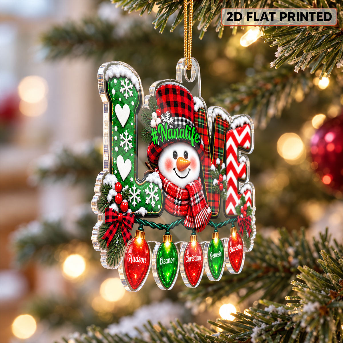 LOVE Grandma Life Snowman 2D Flat - Personalized Acrylic Ornament - Christmas Gift For Grandma