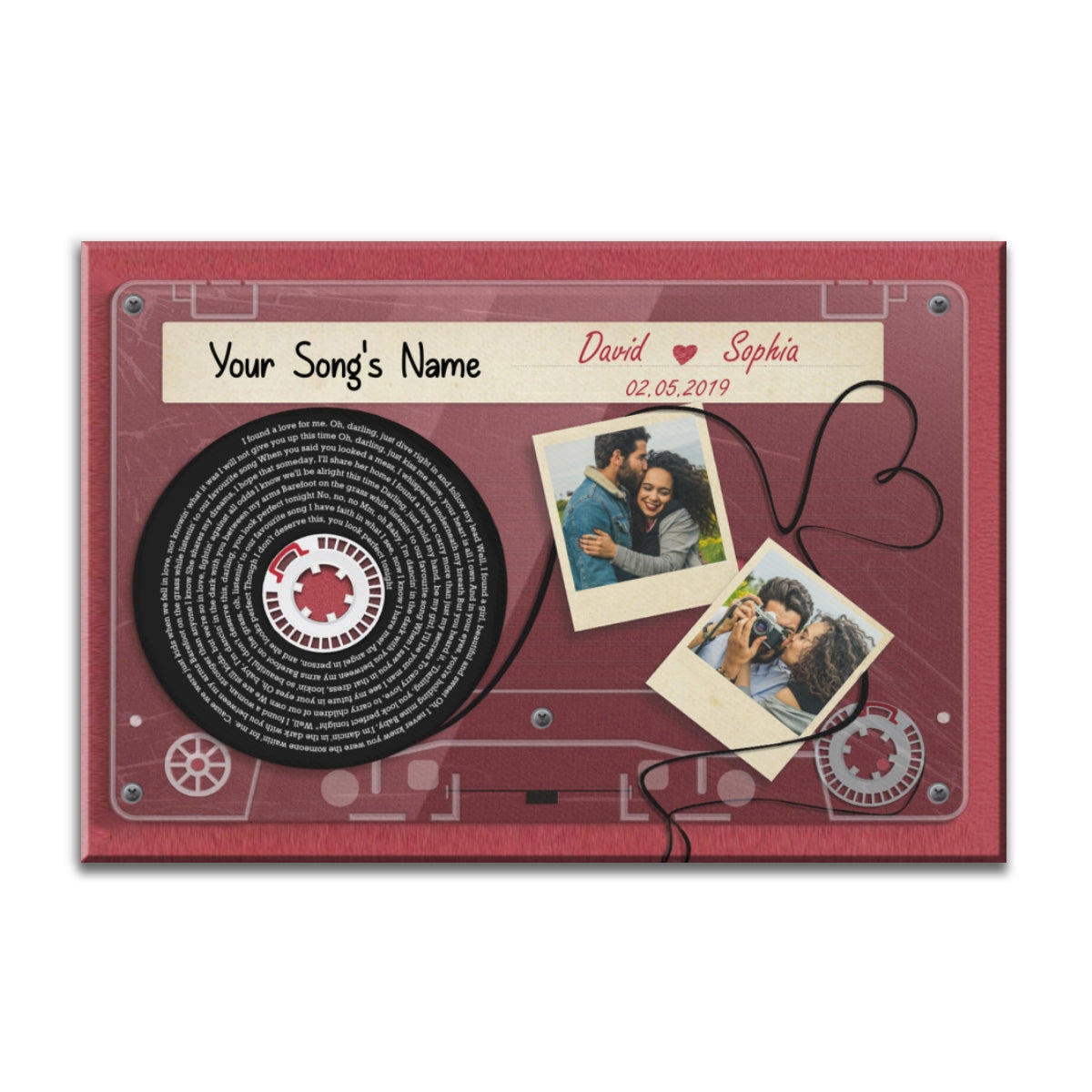 Red Cassette Tape Song Lyrics Art Personalized Canvas, Anniversary  Gift For Him, For Her, For The Couple
