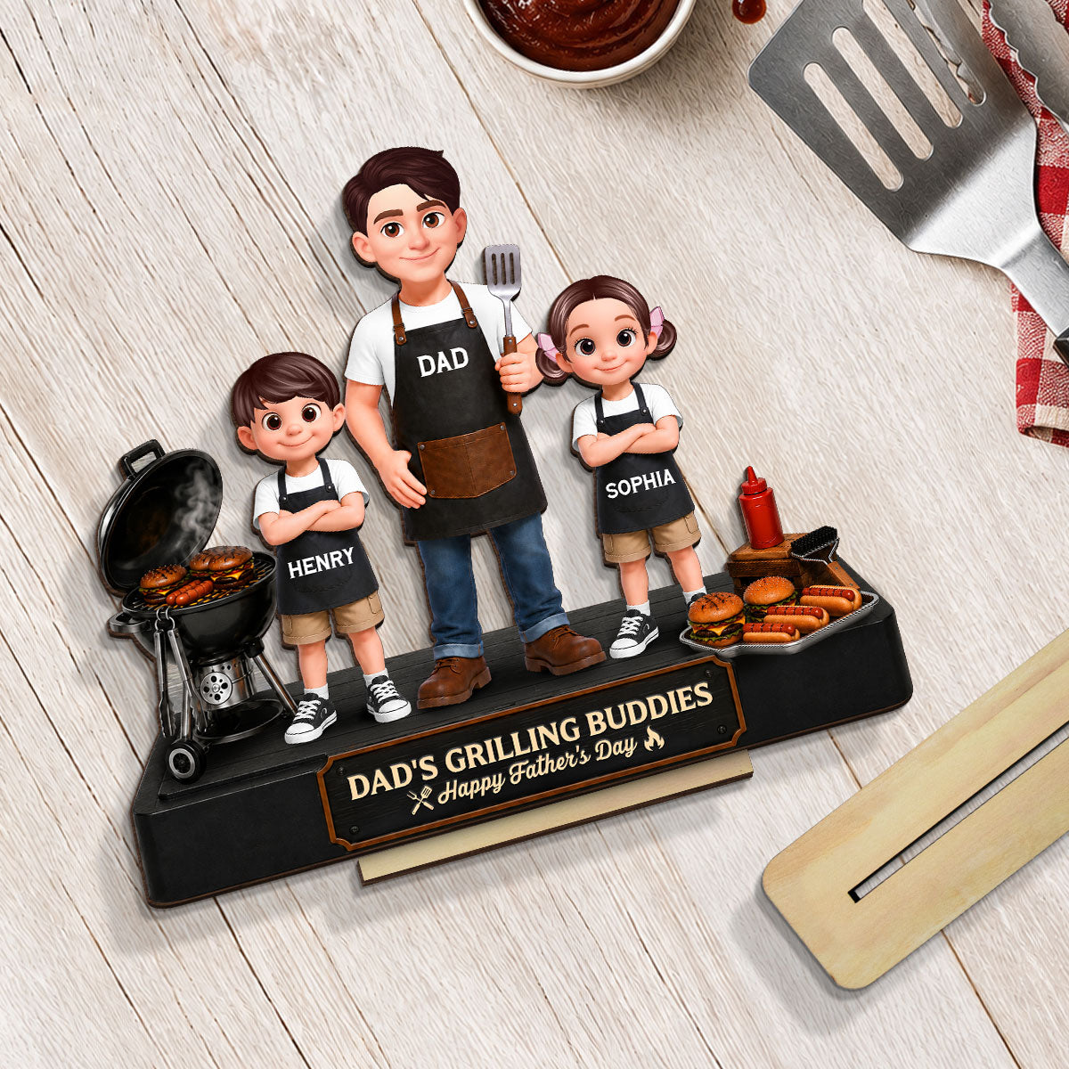 BBQ Dad's Grilling Buddies The Grill Master - Personalized 2-Layered Wooden Plaque - Father's Day Gift For Dad, Husband