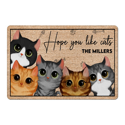 Hope You Like Cats Watercolor Cute Cats Peeking Personalized Doormat