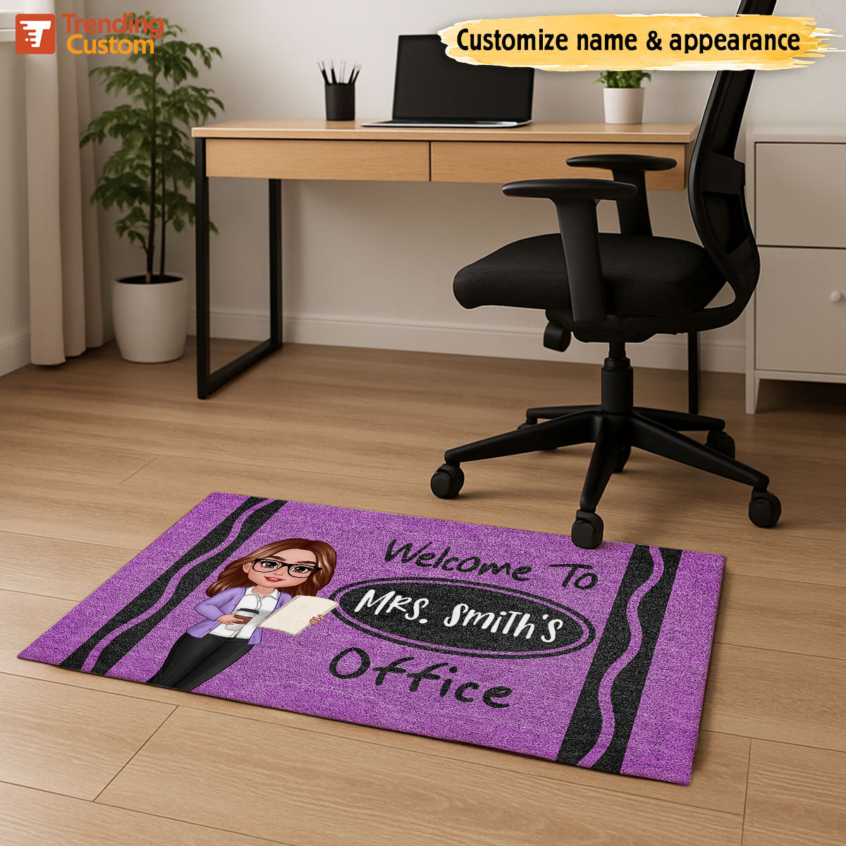 Female Male Teacher Crayon Pattern Welcome To Office Personalized Doormat| Back To School Gift, Classroom Decoration