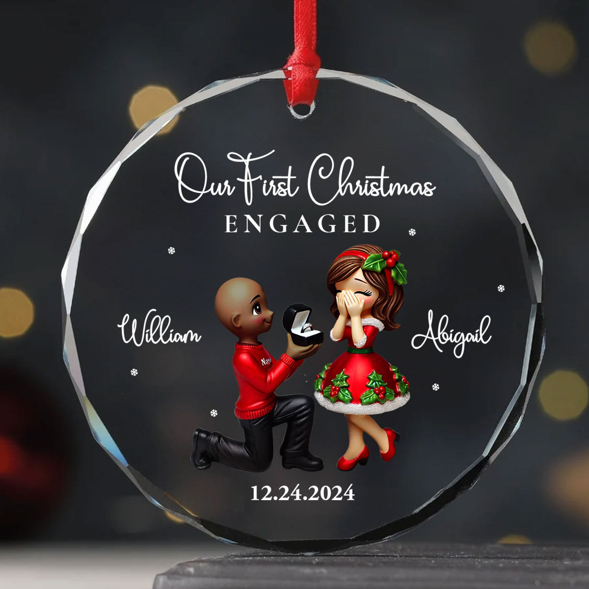 Our First Christmas Engaged Married, Newly Engaged Married Couple Personalized Glass Ornament, Gift for him, gift for her