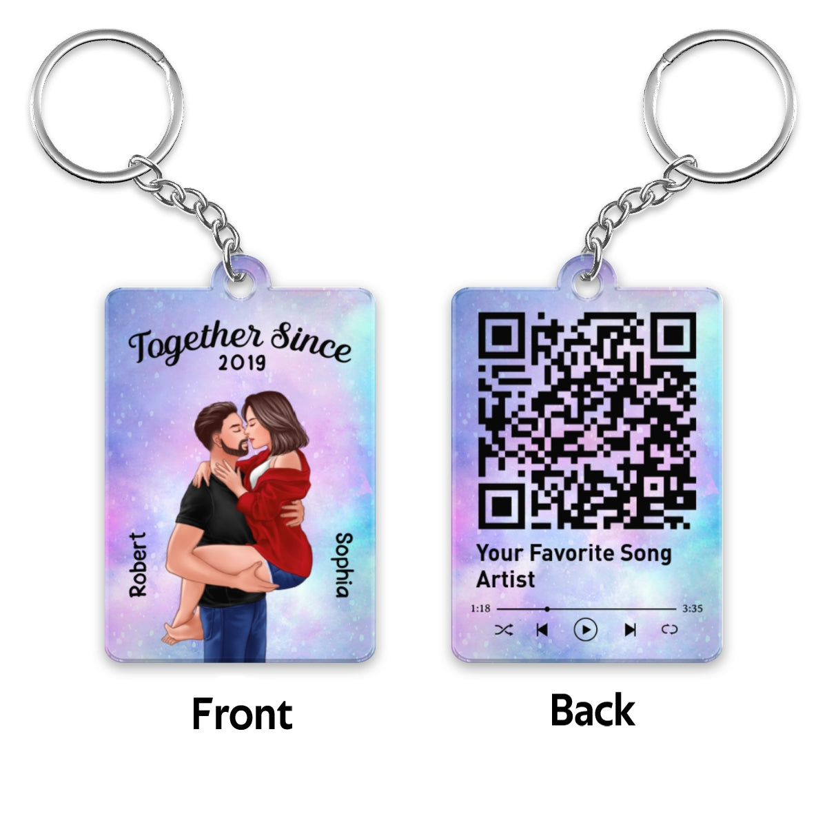 Man Holding Woman Kissing Favorite Song Scannable QR Code Personalized Acrylic Keychain