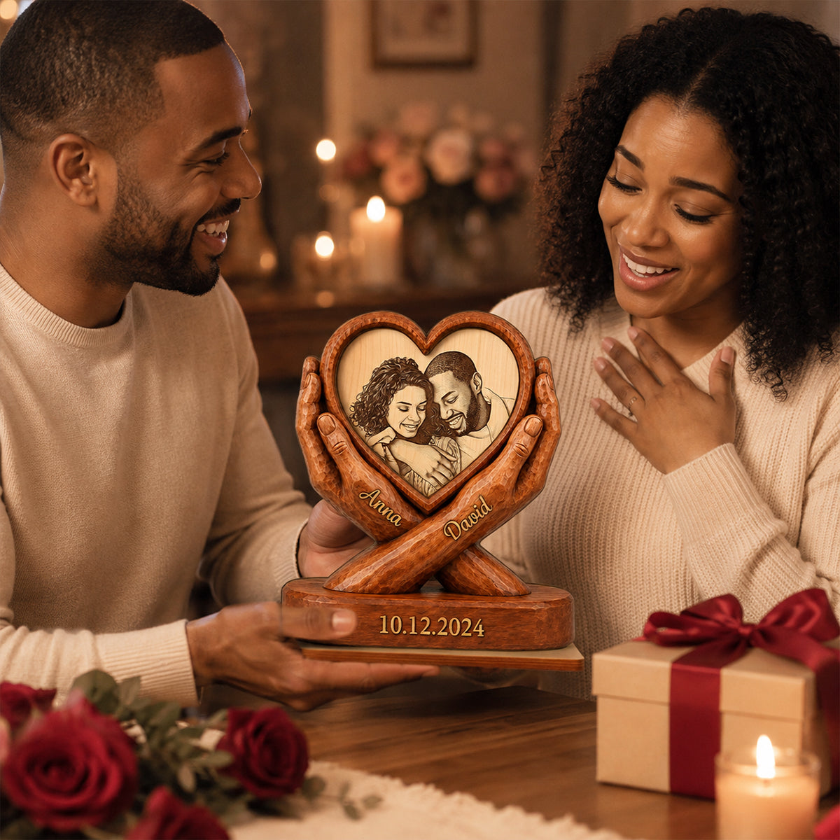 Custom Couple Photo Anniversary - Personalized 2-Layered Wooden Plaque - Heartfelt Gift for Her, for Him