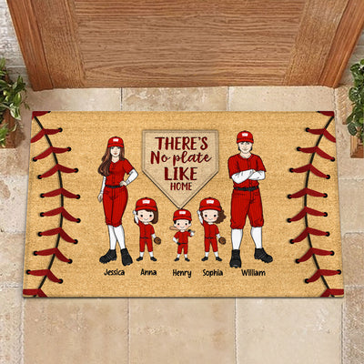 No Plate Like Home Baseball Family Personalized Doormat