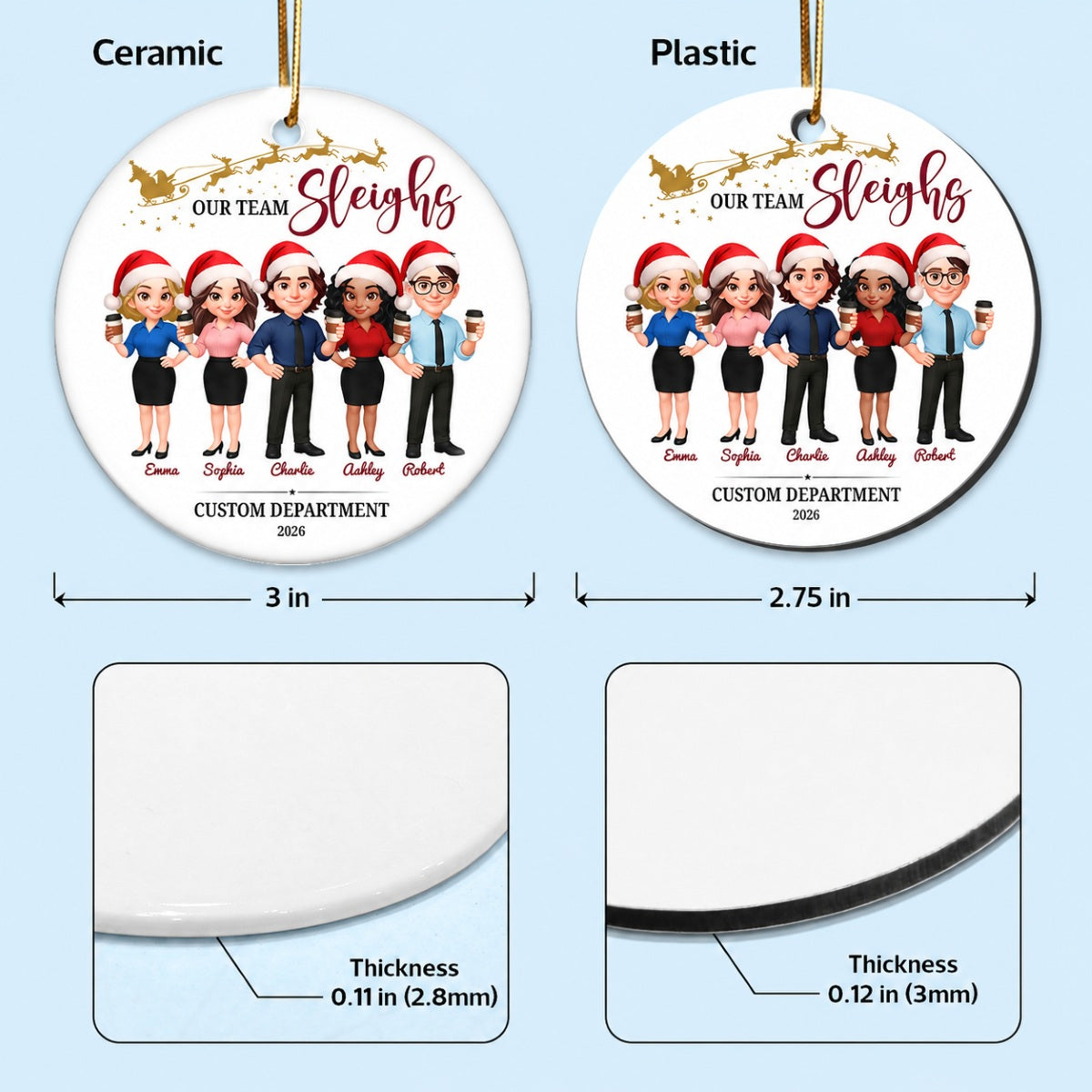 Our Team Sleighs - Personalized Ceramic Ornament - Funny Gift For Work Besties, Colleagues