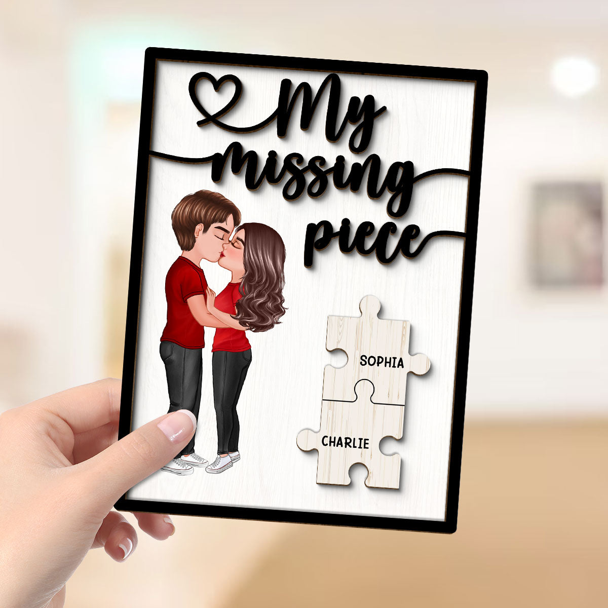 My Missing Piece Couple Kissing Valentine‘s Day Gift For Her Gift For Him Personalized 2-Layer Wooden Plaque