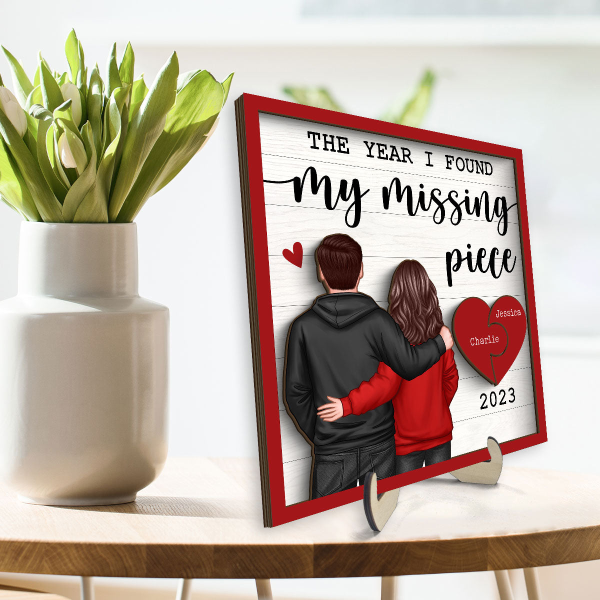 The Year I Found My Missing Piece Back View Couple Personalized 2-Layered Wooden Plaque,  Gift for him, Gift for her