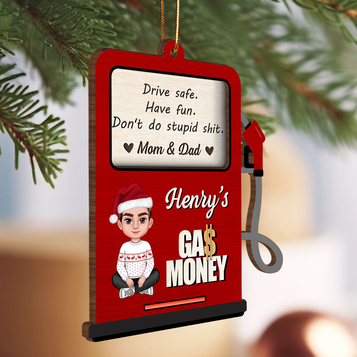 Hidden Message Gas Pump Shaped Personalized Gas Money Holder Ornament, Unique Christmas Gift For Teenager Driver, Funny 16 Birthday Gift