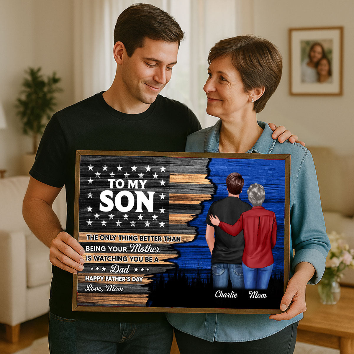 Half Flag To My Son From Mom Happy Father's Day Personalized Poster