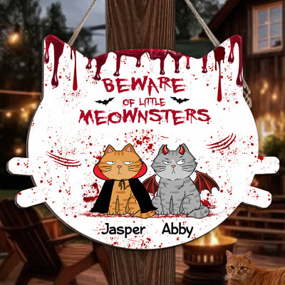 Halloween Beware Of Little Monsters Cats Personalized Door Sign