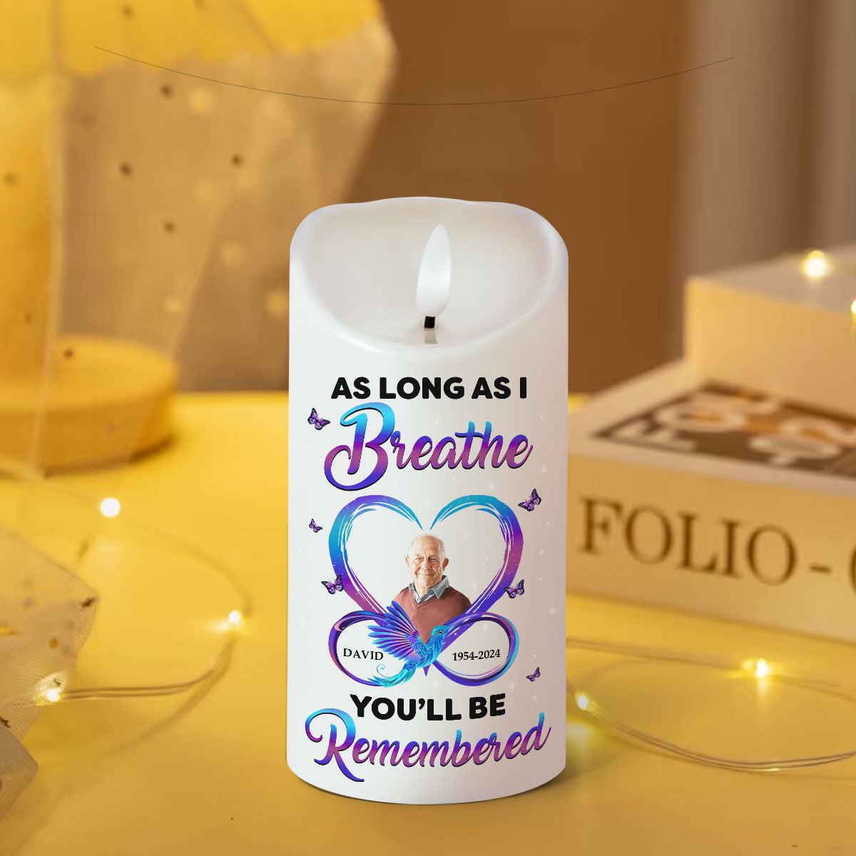 As Long As I Breathe You'll Be Remembered Personalized Flameless LED Candle, Christmas Gift, Sympathy Gift For Family Members