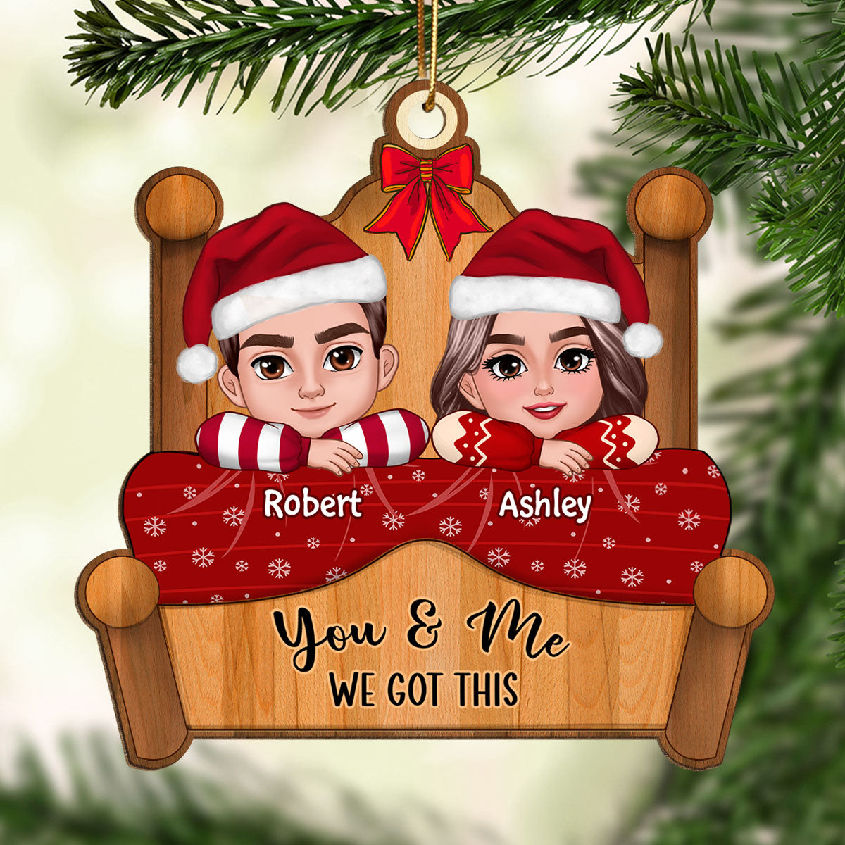 Couple Laying On Bed Christmas Gift Personalized Wooden Ornament