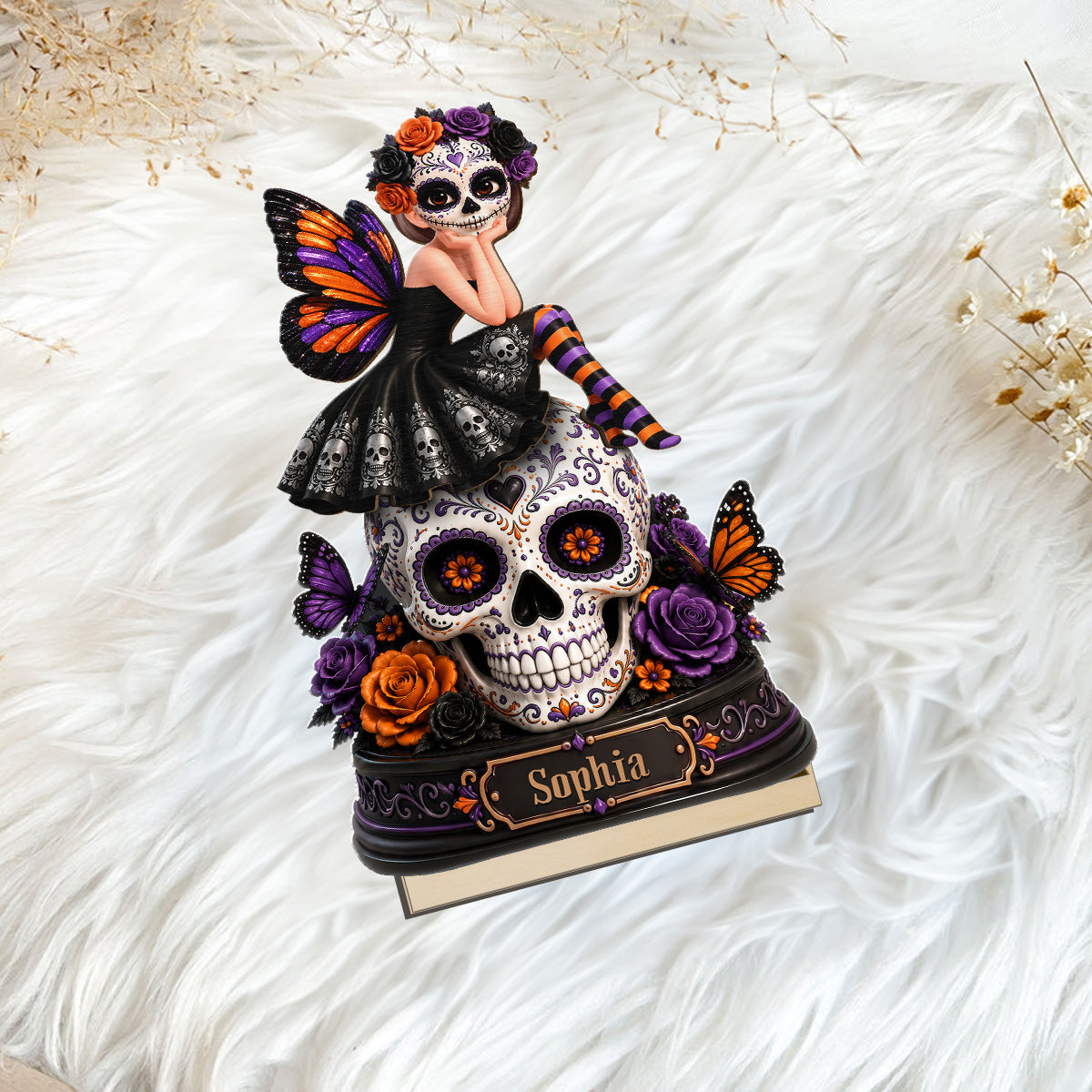 Sugar Skull Girl 2D Flat - Personalized Wooden Plaque - Halloween Decoration
