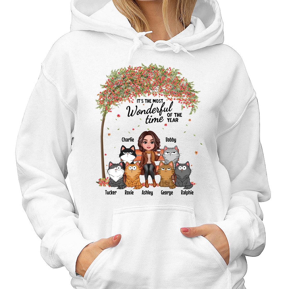 Cat Mom Sitting Under Tree Funny Cats Expressions Personalized Shirt