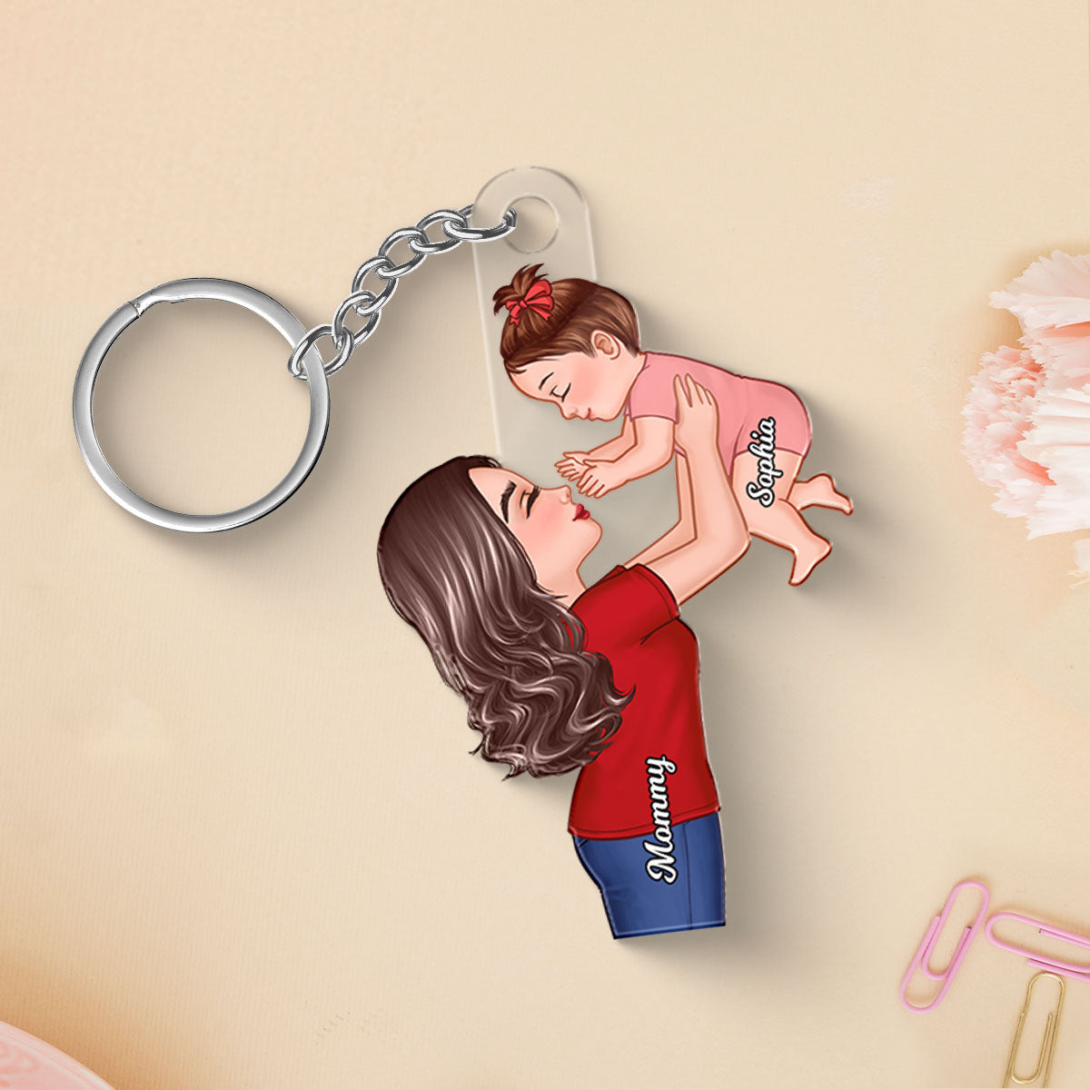 Grandma Mom Lifting Kid Personalized Acrylic Keychain, Gift