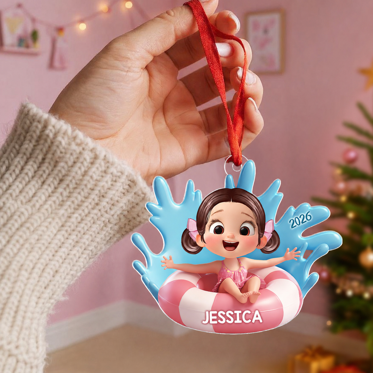 Cute Kid On Inner Tube 3D Effect Swimming Pool - Personalized Acrylic Ornament