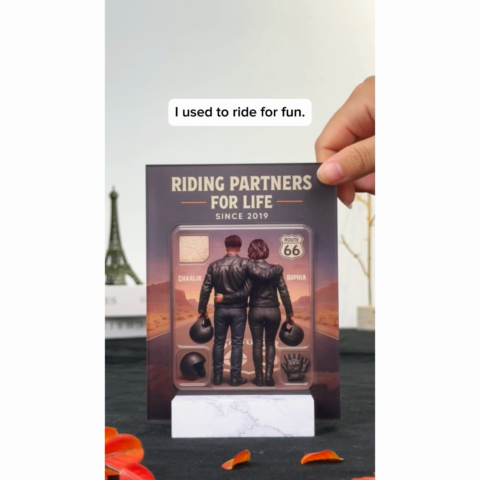 3D Effect Custom Figure Couple Bikers Riding Partners For Life Personalized Acrylic Plaque