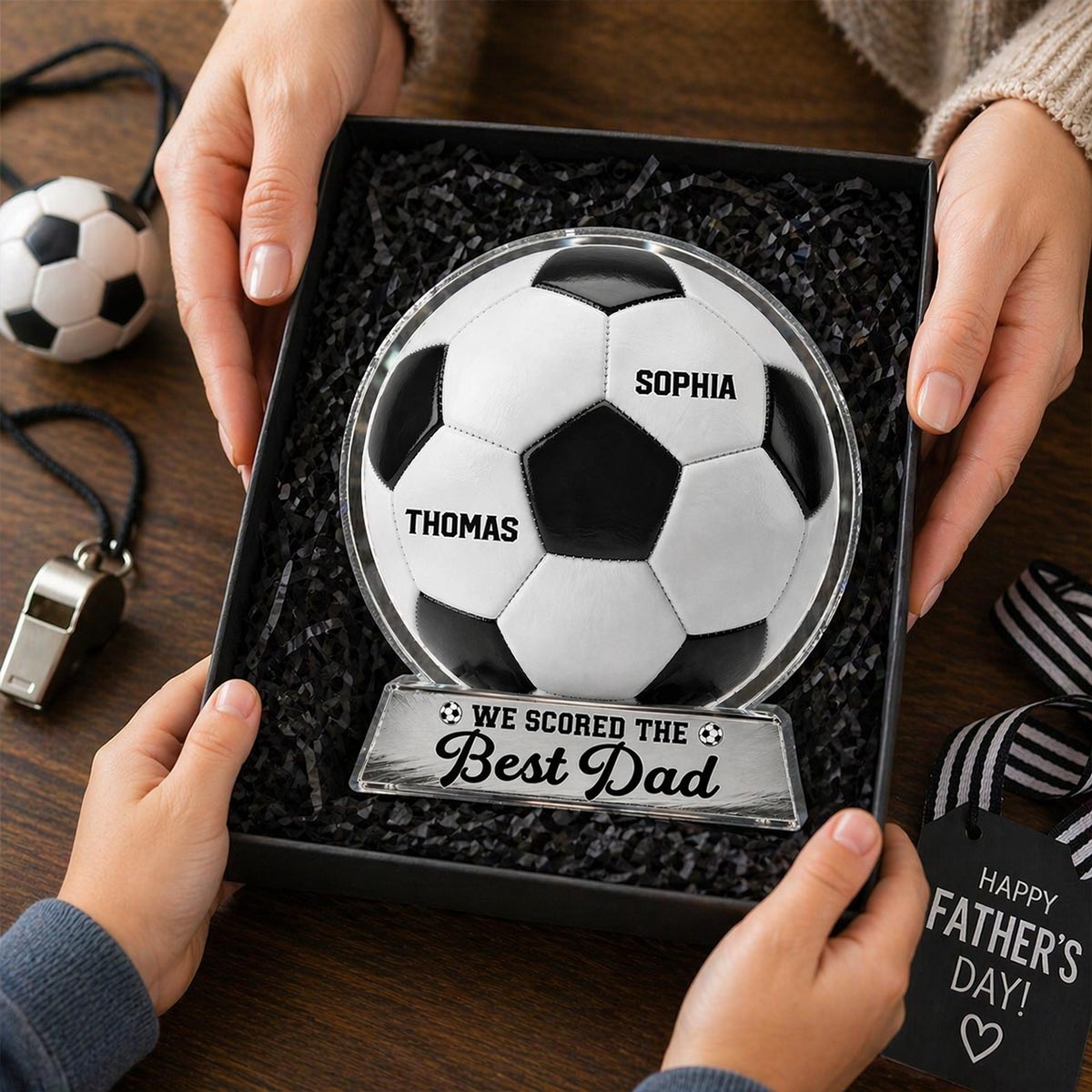 We Scored The Best Dad - Personalized Acrylic Block Plaque - Father's Day Gift For Soccer Dad