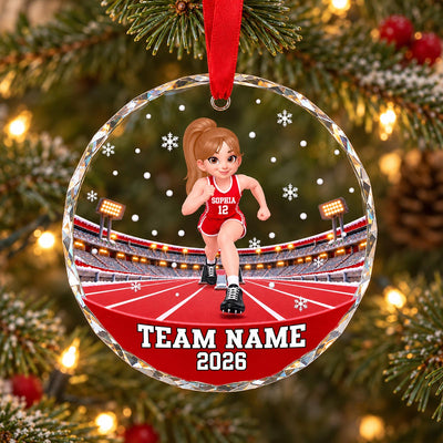 Track & Field Boy & Girl 2D Flat - Personalized Glass Ornament - Christmas - Custom Sports Keepsake Gift for Kids & Teens