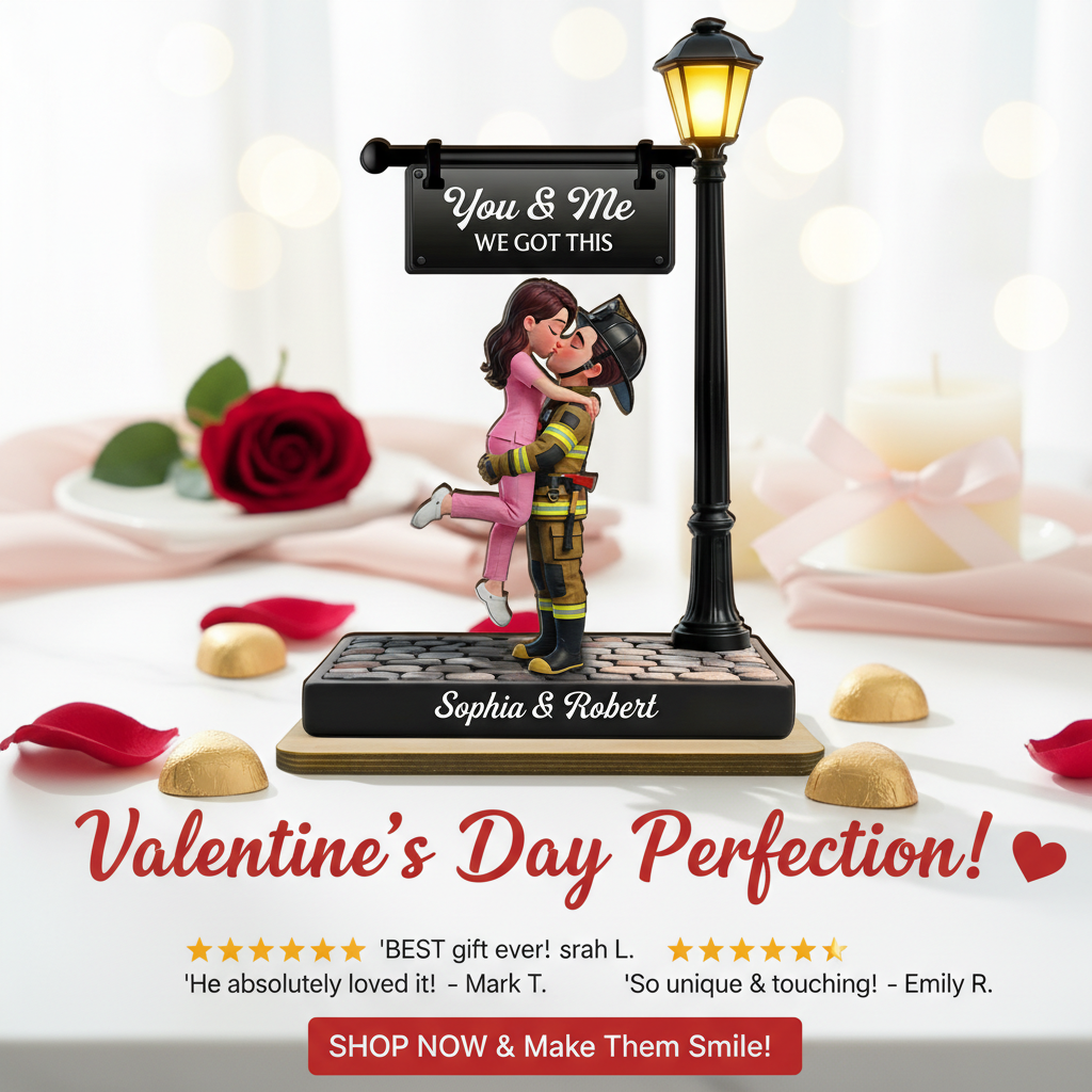 Proud Hero Couple Under Lamp Post - Personalized 2-Layered Wooden Plaque - Valentine's Day Gift For Couple, For Him, For Her, Nurse, Police, Firefighter, Army