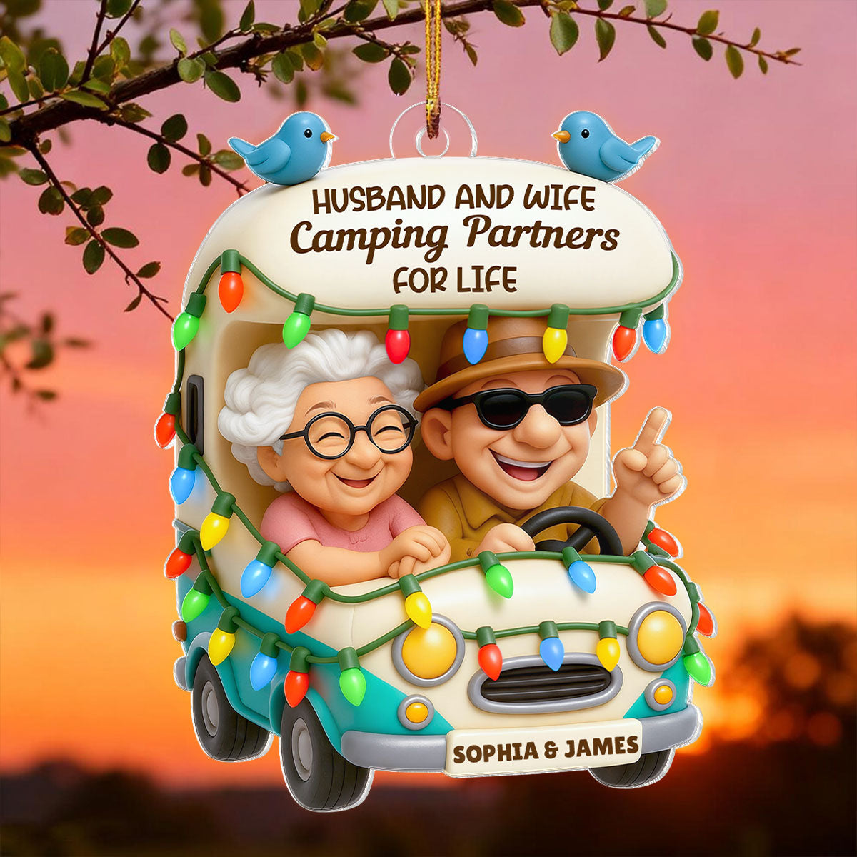 Baby Let's Go Camping Old Couple - Personalized Acrylic Car Hanger - Heartwarming Gift For Him, For Her, For Couple
