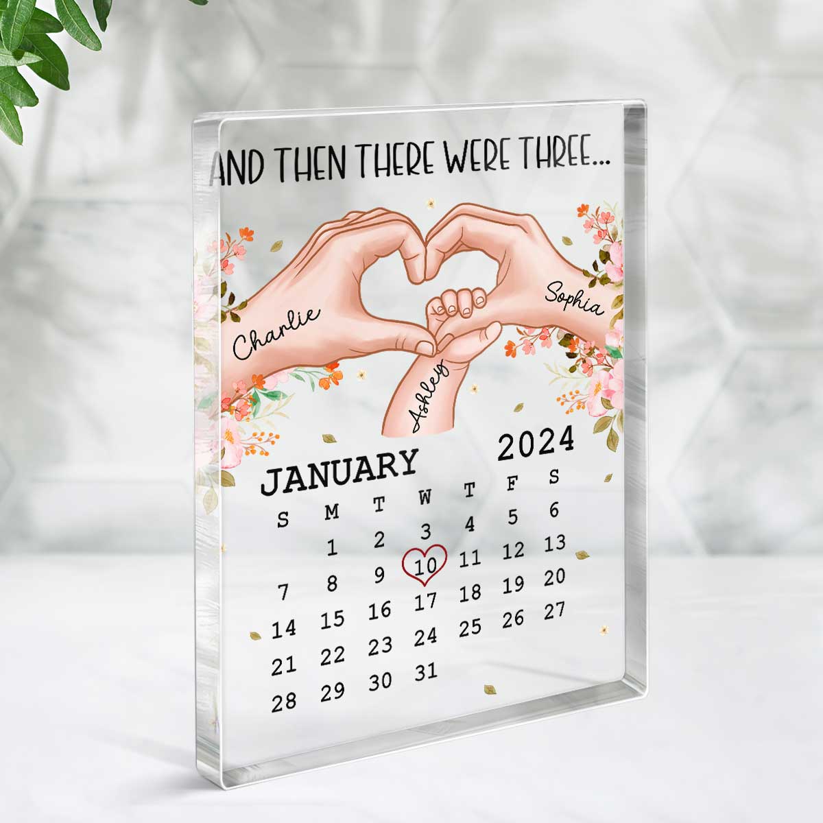 Mom And Then There Were Three Calendar Personalized Vertical Rectangle Acrylic Block Plaque