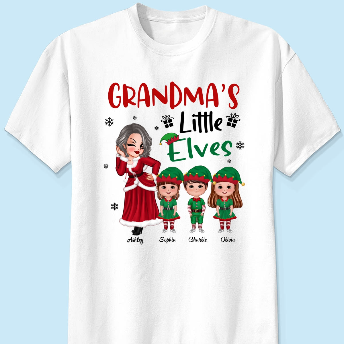 Christmas Pretty Grandma Mom Little Elves Doll Kids Personalized Shirt