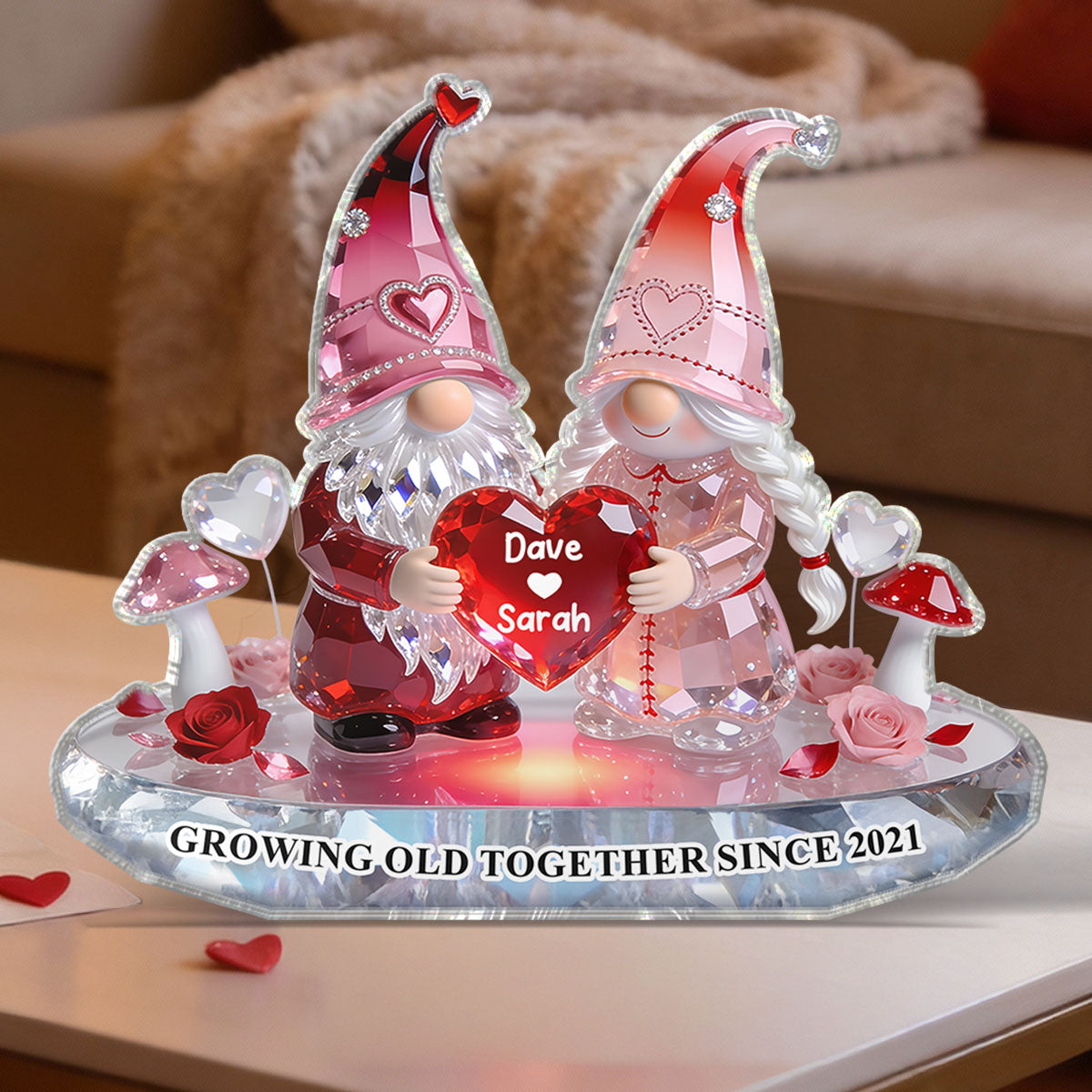 3D Effect Eternal Love Gnome Couple Forever Together - Personalized Acrylic Block Plaque - Gift For Couple, Gift For Him, For Her