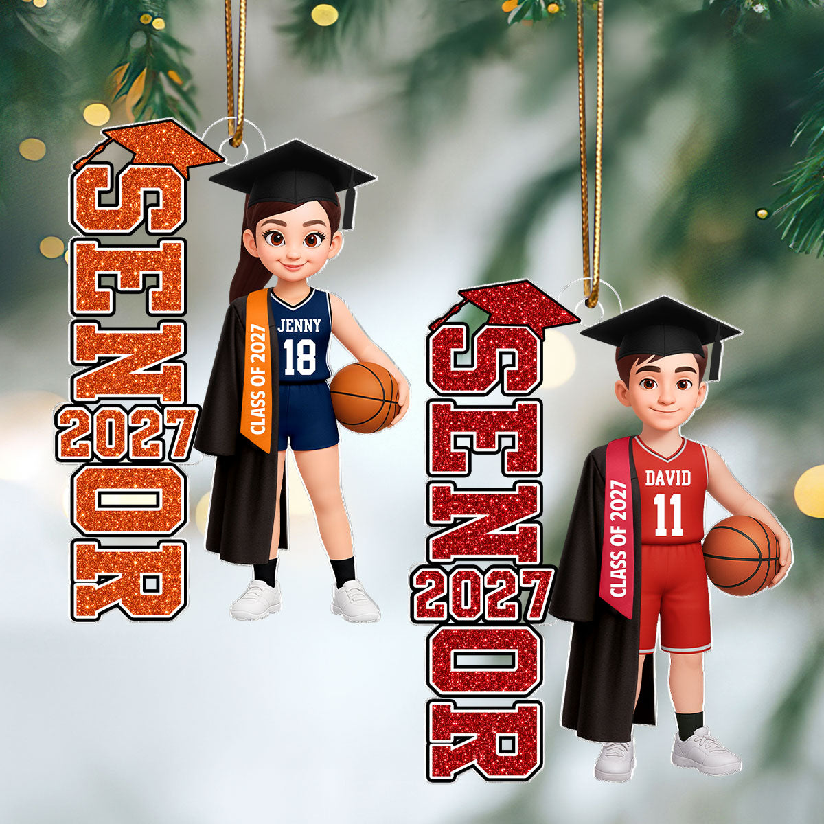 Basketball Senior 2026 2027 - Personalized Acrylic Ornament - Christmas Gift For Seniors, Daughter, Son, Granddaughters, Grandsons