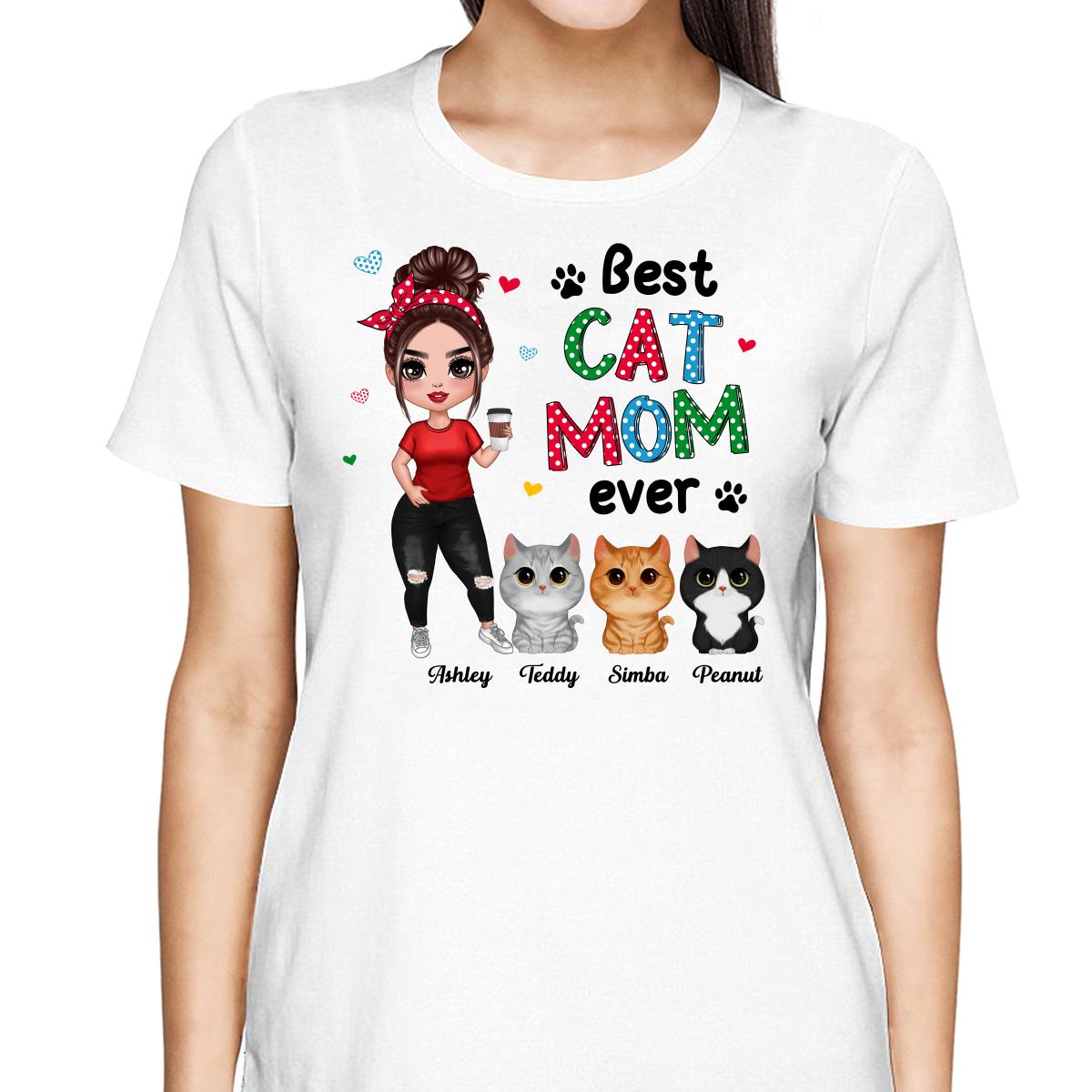 Colorful Polka Dot Pattern Cat Mom Watercolor Cute Cats And Woman Personalized Shirt