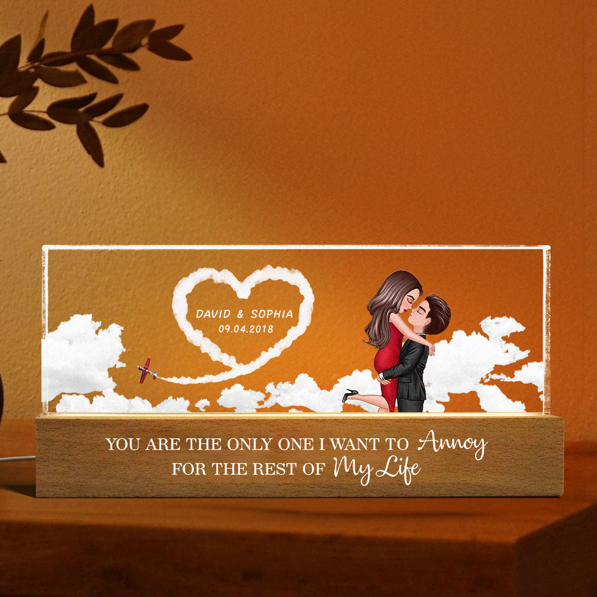 Love In The Sky, Couple Hearts Personalized Acrylic Block LED Night Light, Valentines Gift, Anniversary Gift