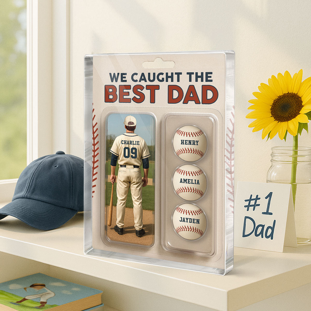 We Caught The Best Dad Grandpa Baseball Lover Realistic Figure Style Personalized Acrylic Block Plaque