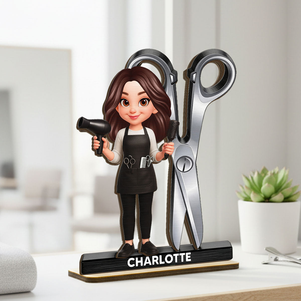 Hairdresser Man Woman - Personalized 2-Layered Wooden Plaque - Gift For Hairdressers
