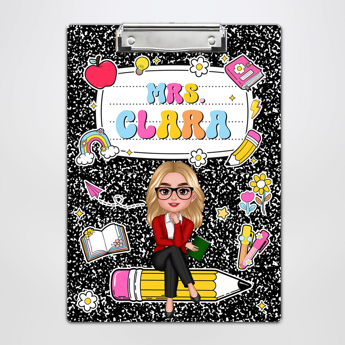 Teacher Composition Book Pattern Personalized Clipboard| Gift For Teacher, Back To School Gift